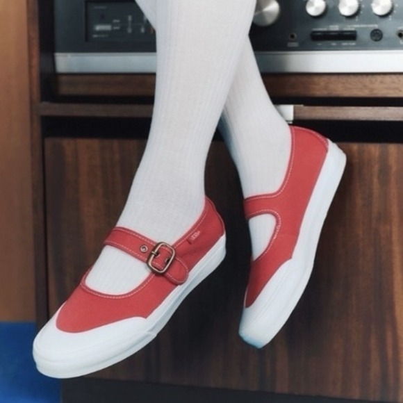 Vans Shoes - Vans Mary Jane Shoes Women 8.5 Red Canvas Buckle Strap Sneakers